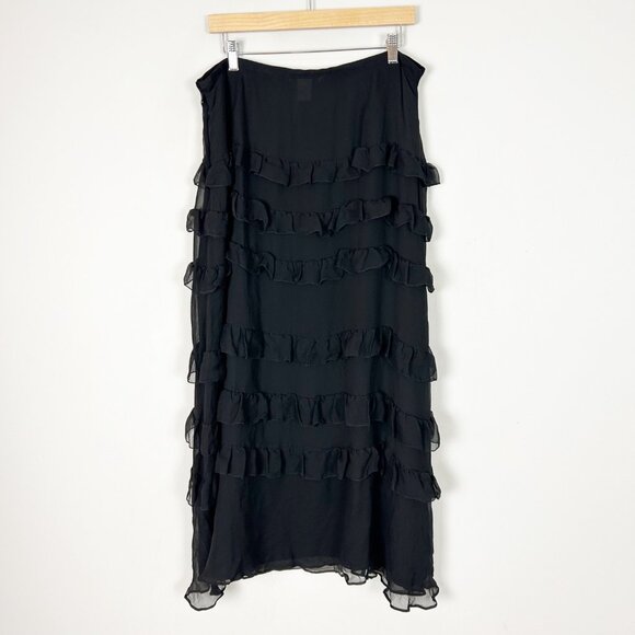 Y2K 90s Black Silk Tiered Ruffle Maxi Skirt Boho Whimsigoth Fairy Size 16 Women' - Picture 4 of 5